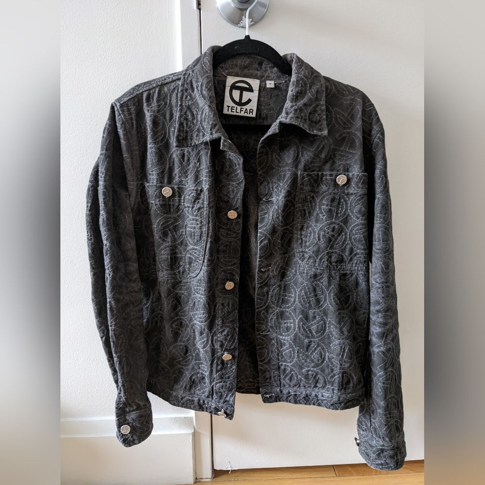 Telfar Gray Logo Embroidered Denim Jacket